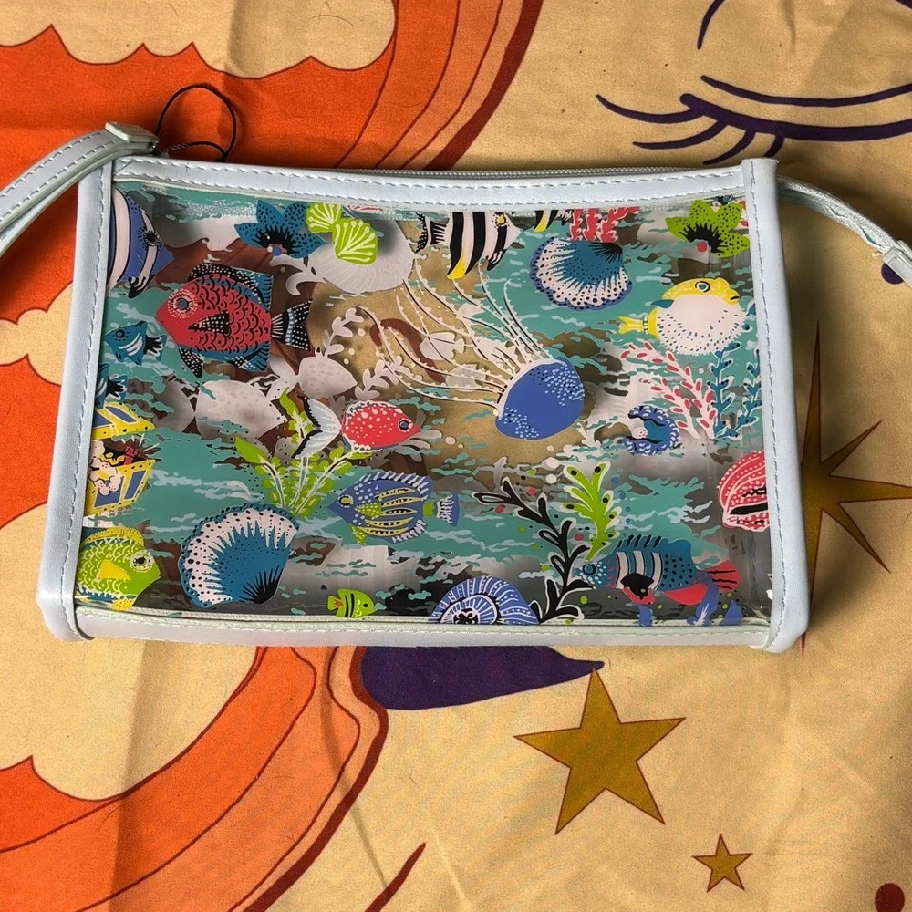 Vera Bradley Antilles Treasure Clear Cosmetic Bag Wristlet Tropical Coral Reef